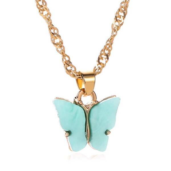 Sweet Acrylic Color Butterfly Necklace For Women Long Wild Clavicle Chain Pendant Refined Stylish Mujer Gift Trendy Gold - immagine 3