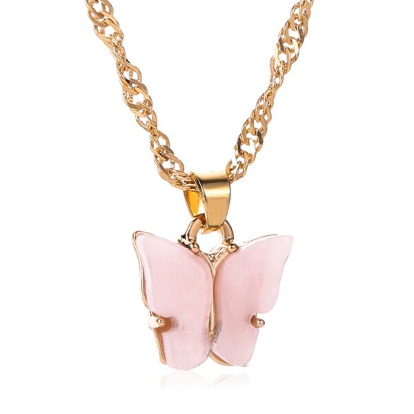 Sweet Acrylic Color Butterfly Necklace For Women Long Wild Clavicle Chain Pendant Refined Stylish Mujer Gift Trendy Gold - immagine 4