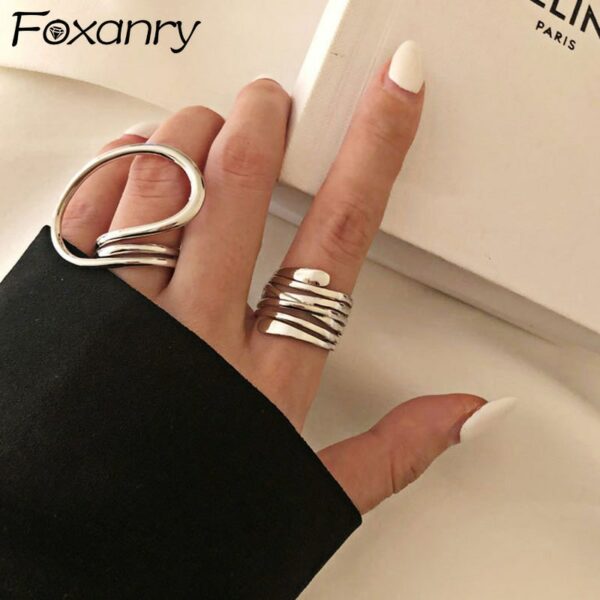 Foxanry Gold Color Engagement Rings for Women Exaggerated Jewelry Fashion Simple Distorted Geometric Party Accessories - immagine 5