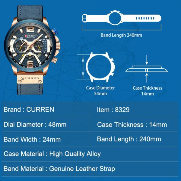 CURREN Casual Sport Watches for Men Blue Top Brand Luxury Military Leather Wrist Watch Man Clock Fashion Chronograph Wristwatch - immagine 2
