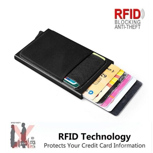 Business Men Credit Card Wallet Aluminum Cash ID Card Holder  Case Blocking Slim Metal Wallet Coin Purse Black - immagine 2