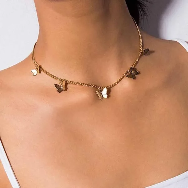 Gold Chain Butterfly Pendant Choker Necklace Women Statement Collares Bohemian Beach Jewelry Gift Collier Cheap - immagine 2