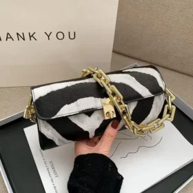 Vintage Leopard Zebra Pattern Underarm Handbags Women Cloth Thick Chain Shoulder Bags Evening Party Purse Clutches Purse Tote