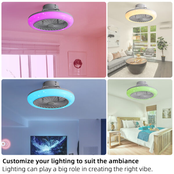 18" Smart LED Bladeless Ceiling Fans Remote with Alexa/Google, Modern Flush Mount RGB Ceiling Fan for Bedroom - immagine 3
