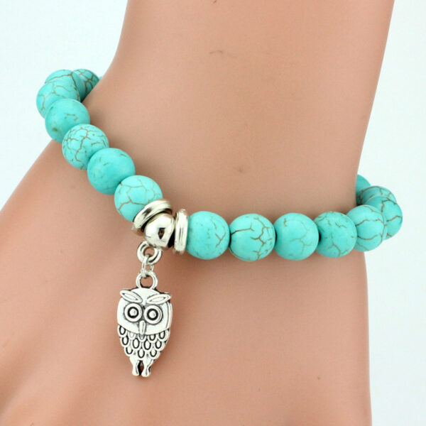 Vintage Boho Charm Bracelets Bangles Women Natural Stone Tree of Life Elephant Owl Pendant Bead Bracelet Men Jewelry - immagine 3