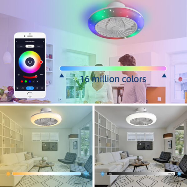 18" Smart LED Bladeless Ceiling Fans Remote with Alexa/Google, Modern Flush Mount RGB Ceiling Fan for Bedroom - immagine 8