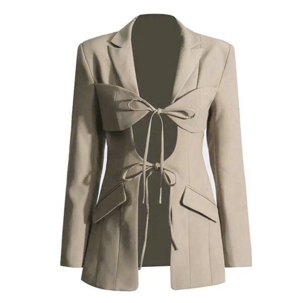 V-neck tie with hollow waist irregular splicing design stylish suit jacket for women - immagine 2