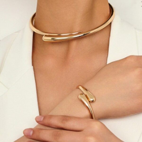 Simple heavy metal temperament geometric circular smooth surface women's collar bracelet ring jewelry - immagine 3