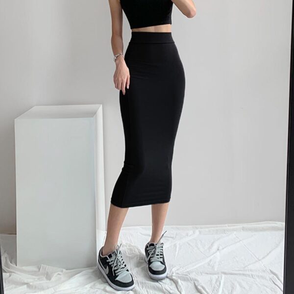 Gonna a tubino dritta, comoda, elastica slim fit che stringe i fianchi, gonna di media lunghezza - immagine 8