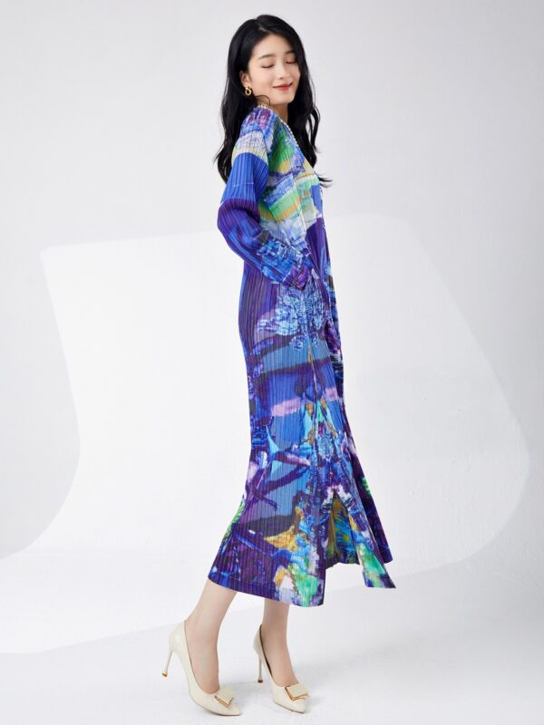 Spring women's printed single breasted slit dress with fashionable temperament cardigan medium length skirt - immagine 3