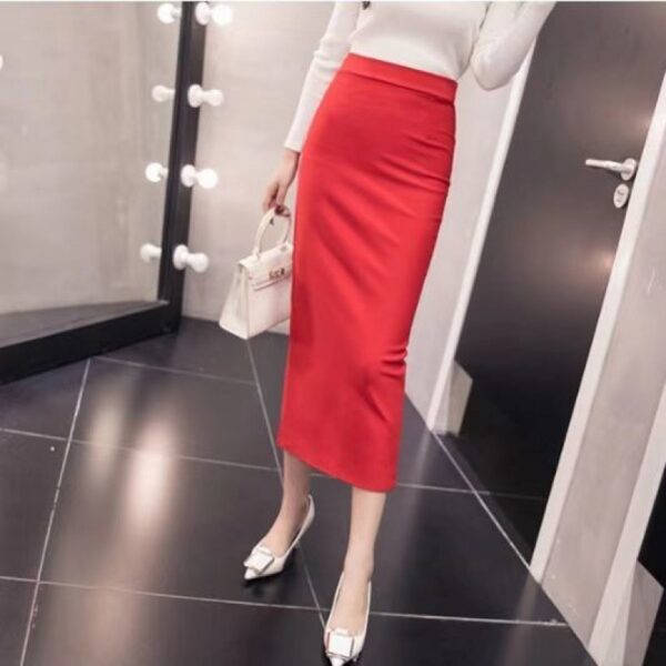 Gonna a tubino dritta, comoda, elastica slim fit che stringe i fianchi, gonna di media lunghezza - immagine 3