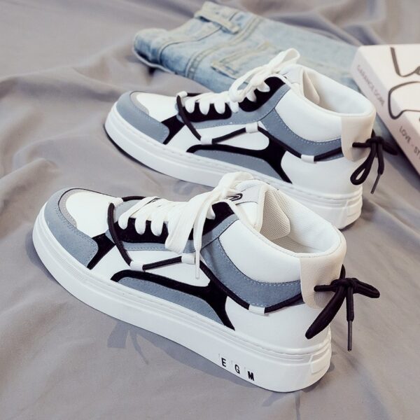 New high top comfortable trendy shoes for men, versatile casual sports board shoes, white cloth shoes, leather shoes - immagine 7