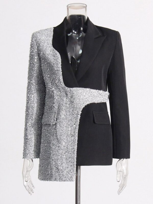 Fashionable contrasting color patchwork jacket with long sleeved design lapel collar suit jacket for women - immagine 6