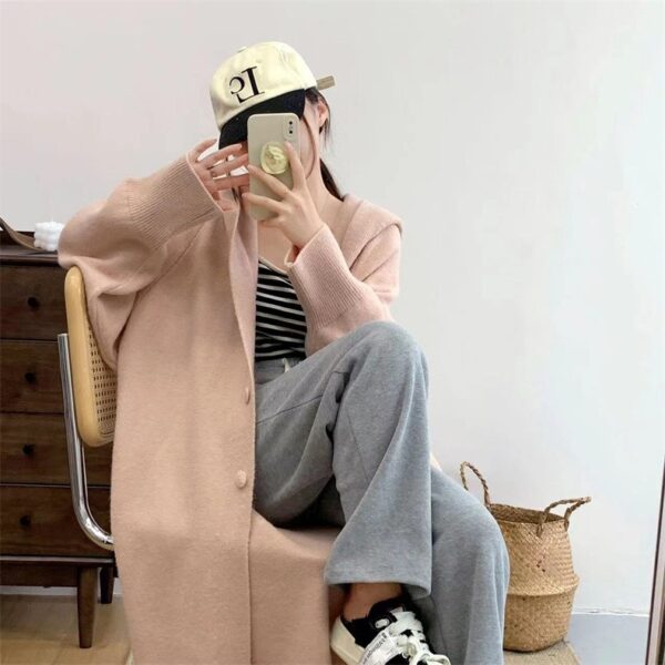 Loose hooded single breasted sweater jacket - immagine 5