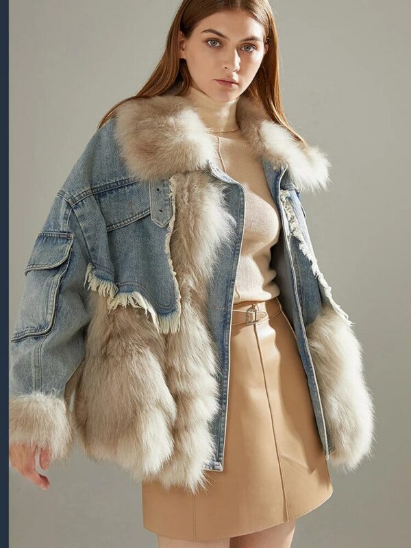 Denim Jacket Oversize  Fur Collar Plus Velvet Jacket - immagine 3