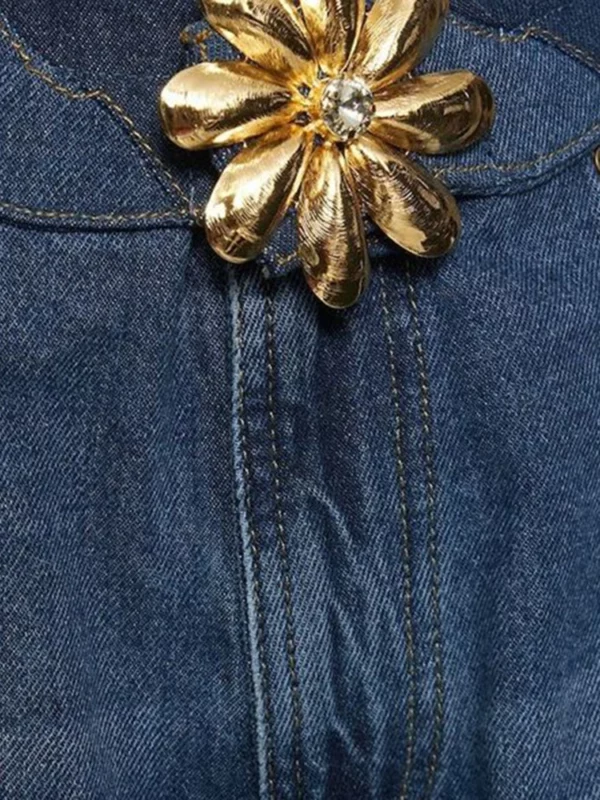 Fashion Women's Denim Pant Fried Dough Twist Kink Hollow Out Metal Flower Floor-length Blue Jeans Autumn - immagine 5
