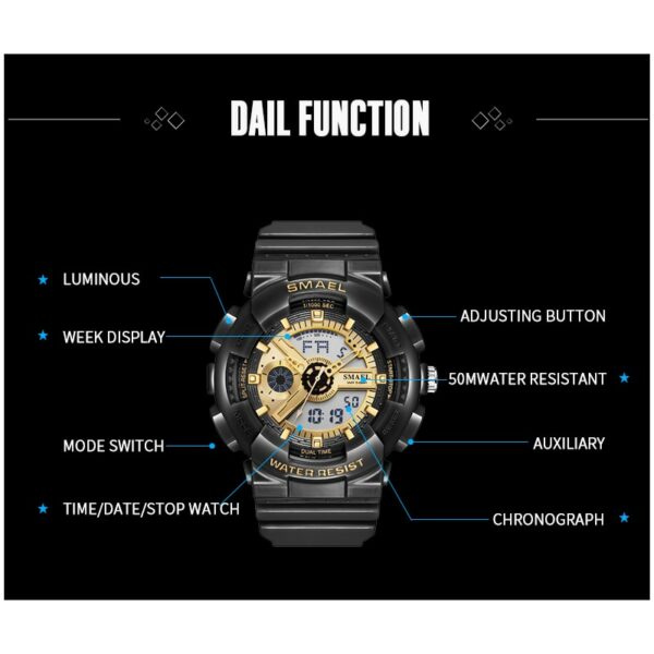 SMAEL 8026 Top Brand Men's Watches Luxury LED Sport Waterproof Military Watch Men Casual Digital Chronograph Clock Relogios Masculino - immagine 3