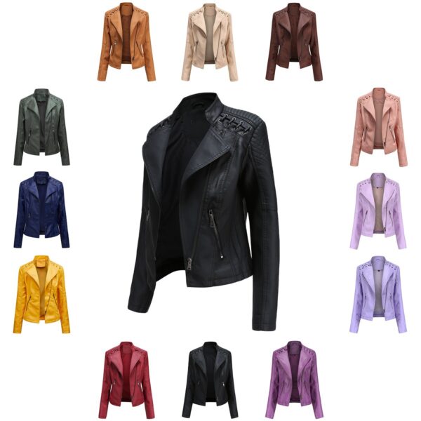 Women's leather jacket, women's short jacket, slim fit, thin leather jacket, women's motorcycle jacket - immagine 17