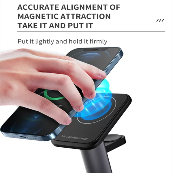 15W 3 In 1 Magnetic Wireless Charger Fast Charge Desktop Dock For iPhone 13 12 Pro Max Mini Airpods Apple Watch 7 6 5 4 3 Stand - immagine 3