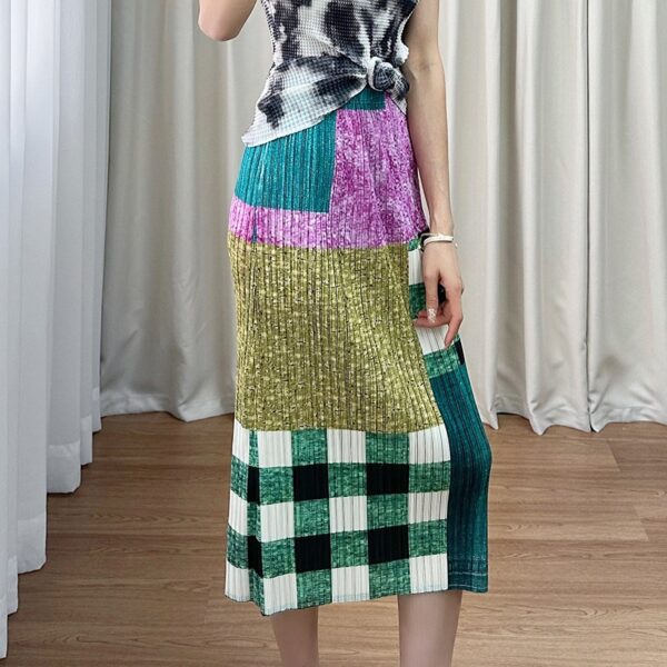 Color blocked plaid half skirt for women with high waist temperament commuting skirt trend - immagine 2