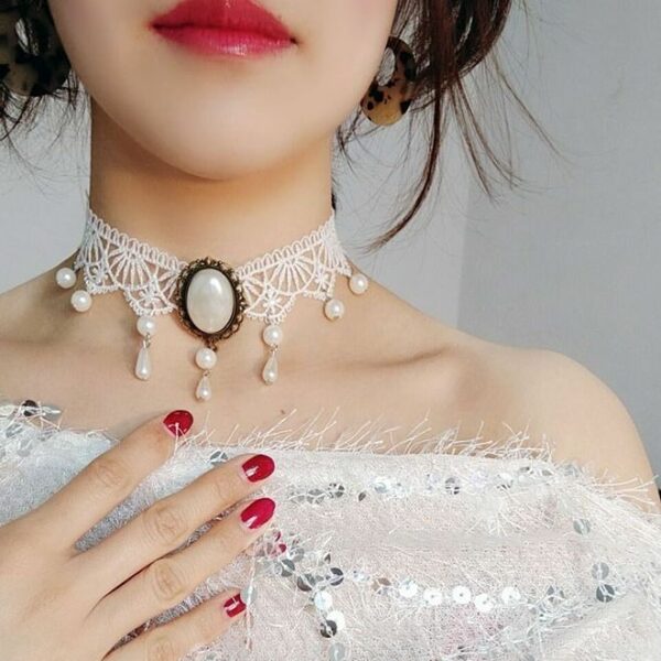Retro Court Gothic Personality Multi-Layer Crystal Lace Necklace Choker Clavicle Chain - immagine 3