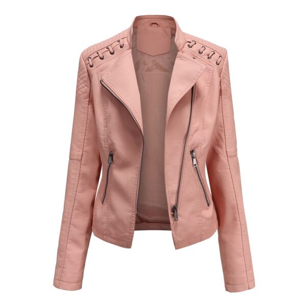 Women's leather jacket, women's short jacket, slim fit, thin leather jacket, women's motorcycle jacket - immagine 7