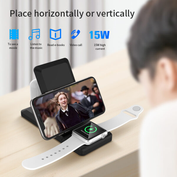 3-in-1 Wireless Charger Vertical Folding Wireless Charger 15W Fast Charge 3-in-1 Wireless Charger - immagine 2