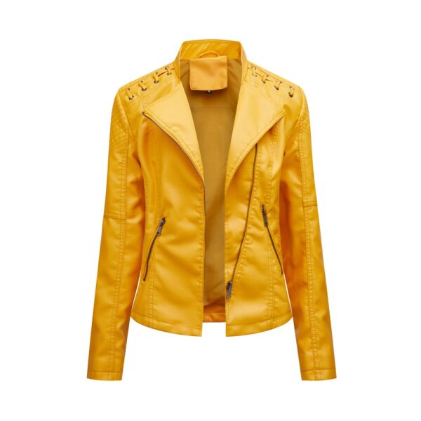 Women's leather jacket, women's short jacket, slim fit, thin leather jacket, women's motorcycle jacket - immagine 2