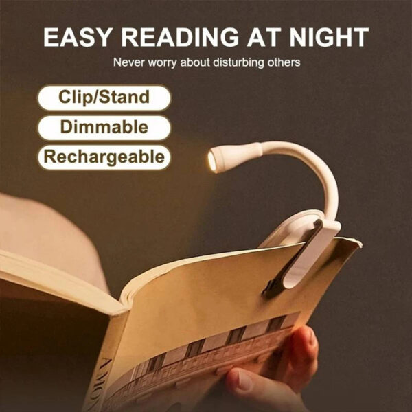 Book Light Reading Lights for Books in Bed Led Book Night Lamp Rechargeable 3 Color Stepless Brightness Clip on Reading Lamp - immagine 6