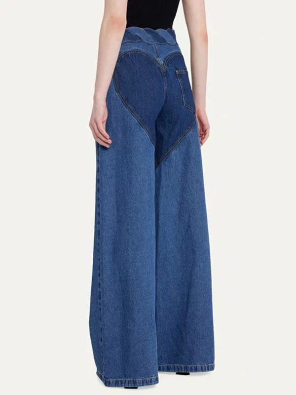 Fashion Women's Denim Pant Fried Dough Twist Kink Hollow Out Metal Flower Floor-length Blue Jeans Autumn - immagine 3