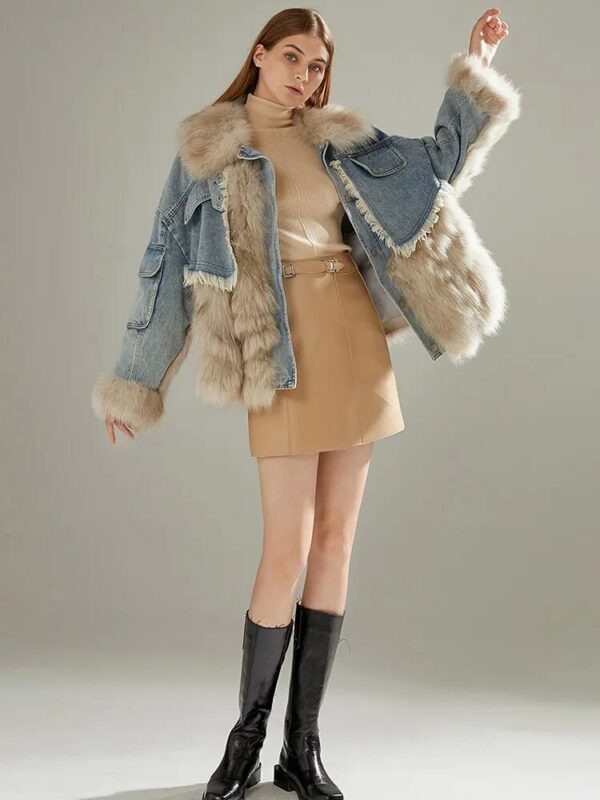 Denim Jacket Oversize  Fur Collar Plus Velvet Jacket - immagine 6