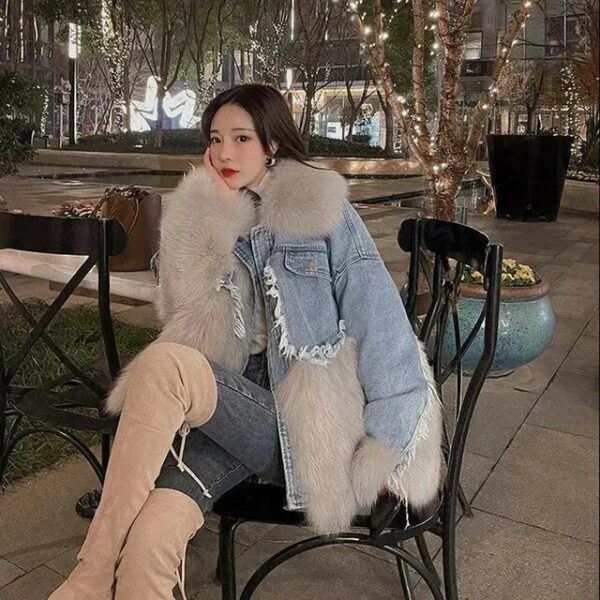Denim Jacket Oversize  Fur Collar Plus Velvet Jacket - immagine 7