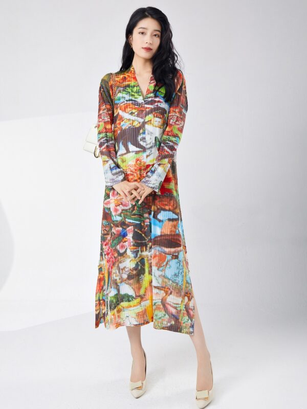 Spring women's printed single breasted slit dress with fashionable temperament cardigan medium length skirt - immagine 6