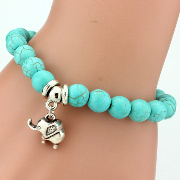 Vintage Boho Charm Bracelets Bangles Women Natural Stone Tree of Life Elephant Owl Pendant Bead Bracelet Men Jewelry - immagine 2