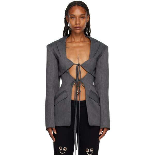 V-neck tie with hollow waist irregular splicing design stylish suit jacket for women - immagine 3