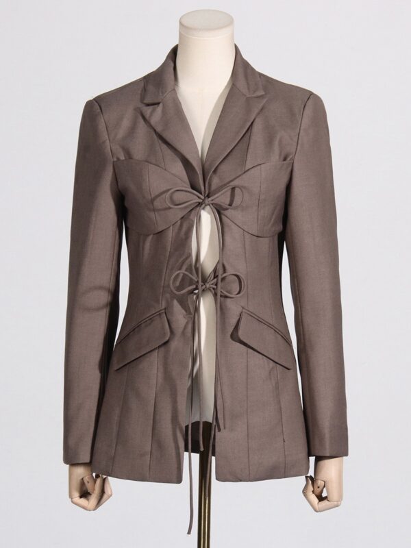 V-neck tie with hollow waist irregular splicing design stylish suit jacket for women - immagine 8