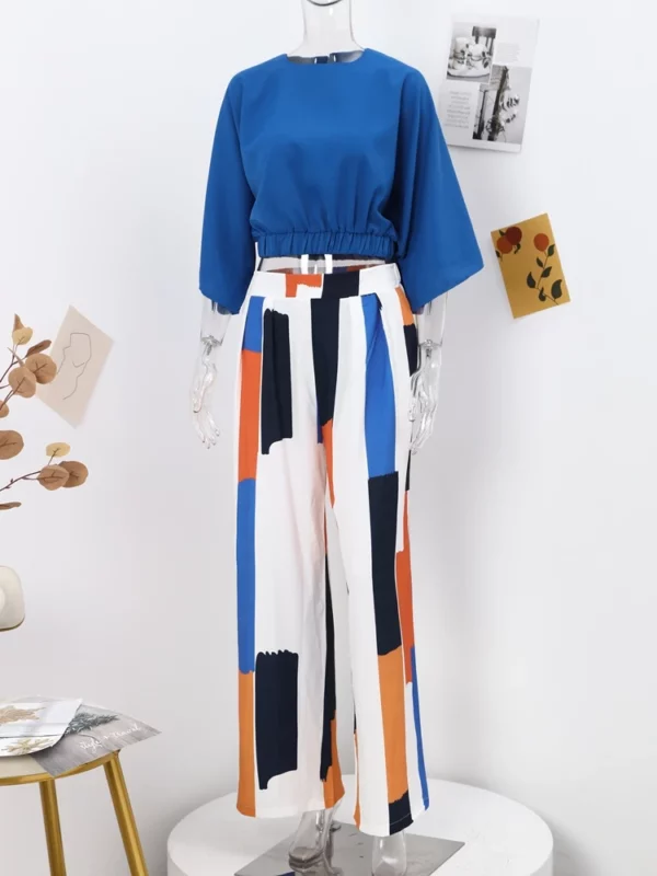 Casual Print Pants Loose Women Sets Batwing Sleeve Oversize Top High Waist Wide Leg Pant Female Suit  Spring Office Lady Set - immagine 6