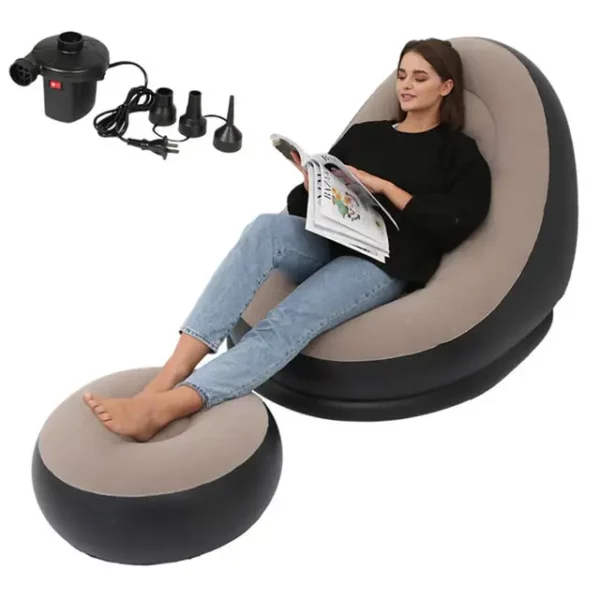 Inflatable Air Mattress Lazy Sofa Deck Chair Comfortable Leg Stool Rest Single Beanbag for home and Outdoor Use - immagine 6