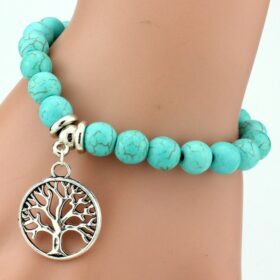 Vintage Boho Charm Bracelets Bangles Women Natural Stone Tree of Life Elephant Owl Pendant Bead Bracelet Men Jewelry