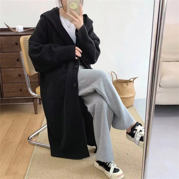 Loose hooded single breasted sweater jacket - immagine 4