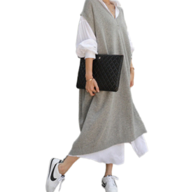 Long vest jacket over knee dress