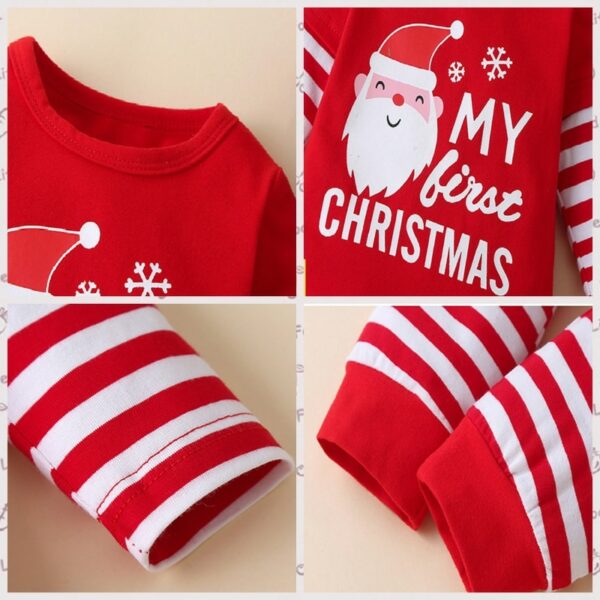 Baby Girls Clothes Sets My First Christmas Deer Stripe Print Outfits Xmas Romper+Hat+Pant Suit Fashion Kid Boy Clothing Set 3PCS - immagine 5