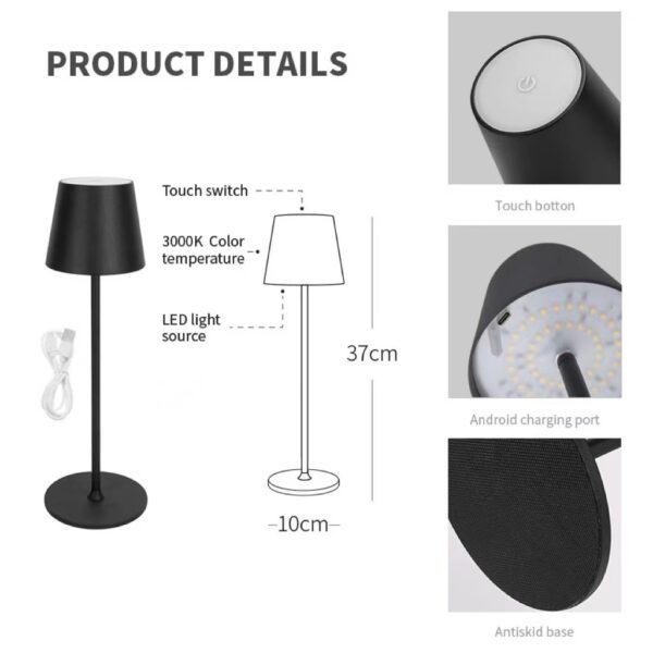 1pc Portable Cordless LED Table Lamp With Stepless Dimming, 3 Color Temperature, Touch Control, Rechargeable Battery, Modern Des - immagine 2