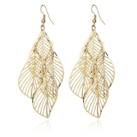 Simple and versatile, boastful leaf earrings for women, multi-layer metal hollowed out leaf earrings, earrings, and earrings