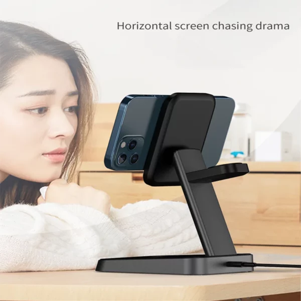 15W 3 In 1 Magnetic Wireless Charger Fast Charge Desktop Dock For iPhone 13 12 Pro Max Mini Airpods Apple Watch 7 6 5 4 3 Stand - immagine 5