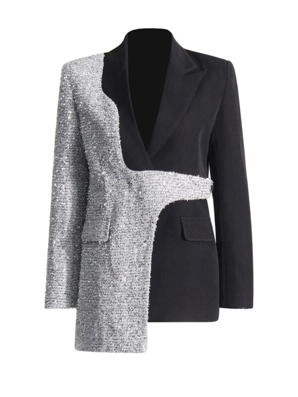 Fashionable contrasting color patchwork jacket with long sleeved design lapel collar suit jacket for women - immagine 3