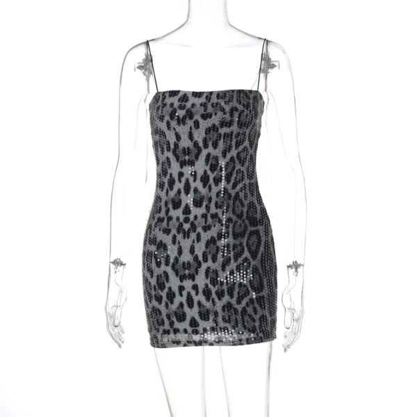 Fashionable leopard print street style nightclub versatile suspender beaded dress for women - immagine 2