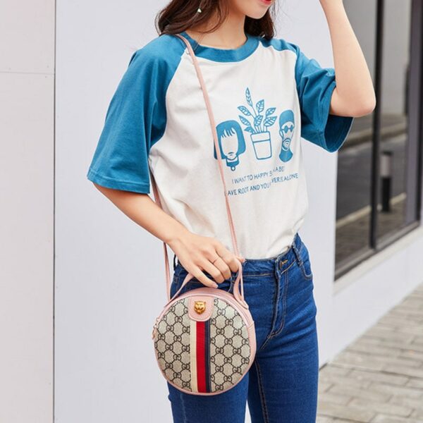 Women Shoulder Bags Tiger Head PU Leather Handbags Bags Ladies Party Fashion Round Popular Shape Printing Girls Crossbody Bag - immagine 2