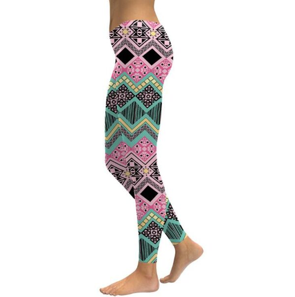 Women Legging Elegant Geometric Checkered Digital Print Leggings Fitness High Waist Workout Flexible Pattern Pant - immagine 3