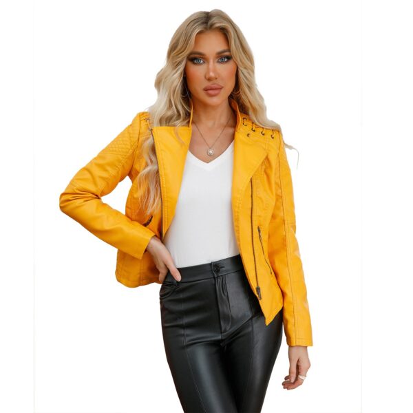 Women's leather jacket, women's short jacket, slim fit, thin leather jacket, women's motorcycle jacket - immagine 16
